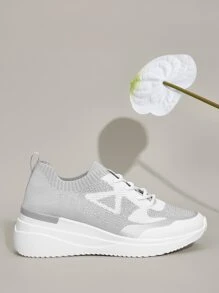 CUCCOO BASICS Two Tone Knit Wedge Sneakers - Grey - View 13