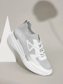 CUCCOO BASICS Two Tone Knit Wedge Sneakers - Grey - View 9