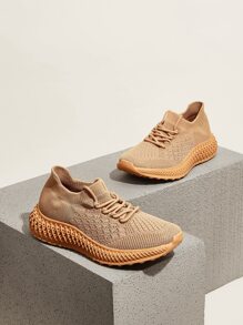 Quilted Knit Lace-up Running Shoes - Rust Brown - View 9