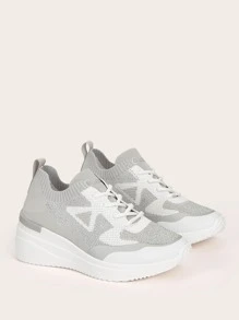CUCCOO BASICS Two Tone Knit Wedge Sneakers - Grey - View 5