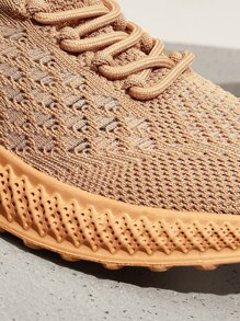 Quilted Knit Lace-up Running Shoes - Rust Brown - View 12