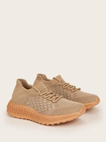 Quilted Knit Lace-up Running Shoes - Rust Brown - View 4