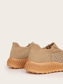 Quilted Knit Lace-up Running Shoes - Rust Brown - View 6