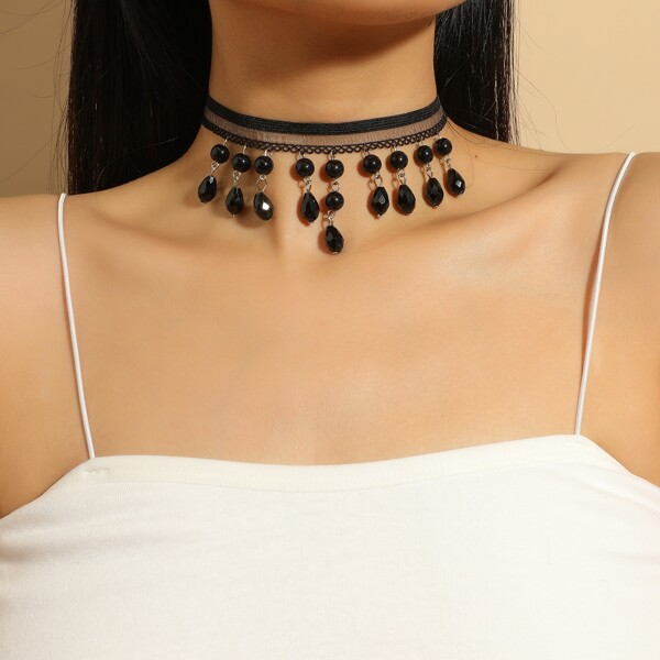 

Bead Pendant Choker, Black