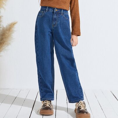 Girls High Waist Straight Leg Jeans