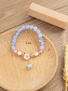Flower & Faux Pearl Decor Crystal Beaded Bracelet - Multicolor - View 3
