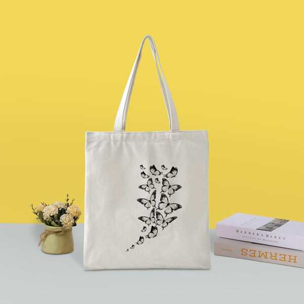 

Butterfly Graphic Tote Bag, Beige