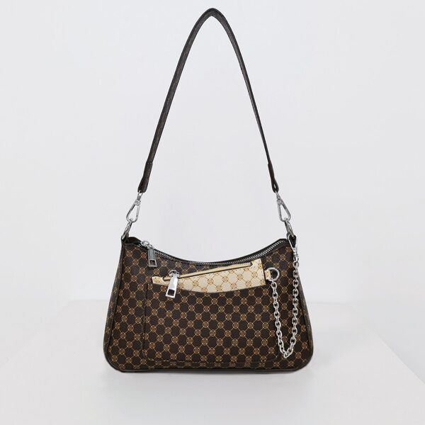 

Geometric Graphic Baguette Bag With Purse, Multicolor