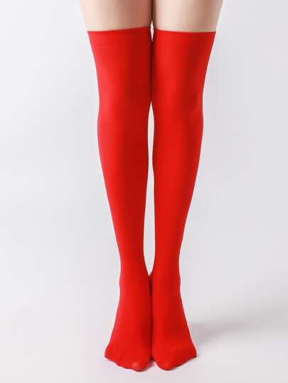 Solid Stretchy Over The Knee Socks, Cozy