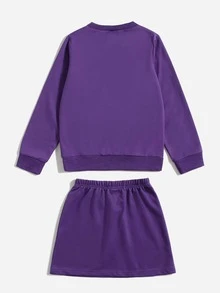 Niñas con letra con con estampado de mariposa Sudadera & Falda - Morado - Ver 2