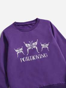 Niñas con letra con con estampado de mariposa Sudadera & Falda - Morado - Ver 3