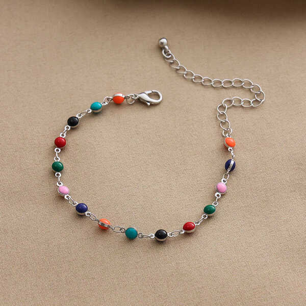 

Color Block Bead Decor Anklet, Multicolor