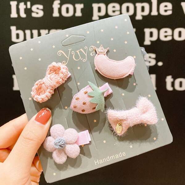 

5pcs Baby Flower Decor Hair Clip, Pink