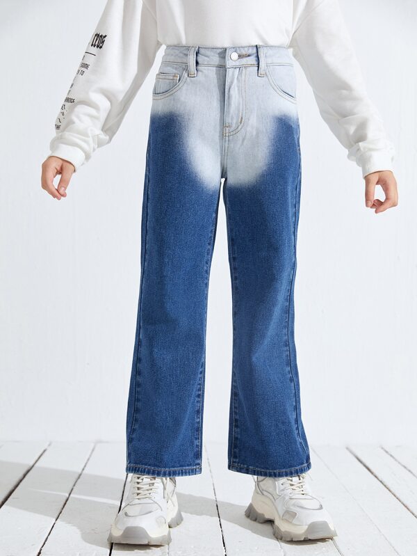 SHEIN Girls Ombre Wide Leg Jeans