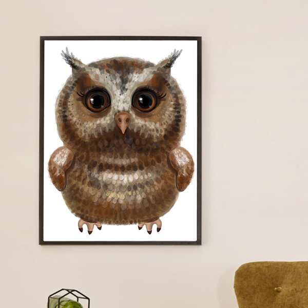 

Owl Print Unframed Painting, Multicolor