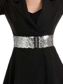 Sequin Decor Elastic Corset Belt - Silver - View 1