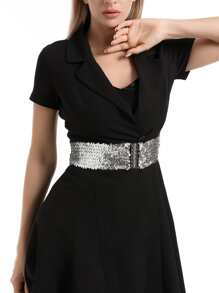 Sequin Decor Elastic Corset Belt - Silver - View 2