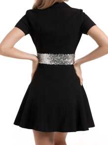 Sequin Decor Elastic Corset Belt - Silver - View 3