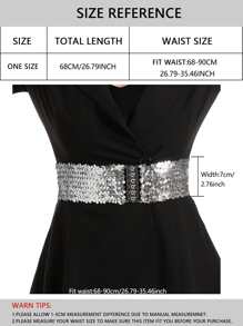 Sequin Decor Elastic Corset Belt - Silver - View 4