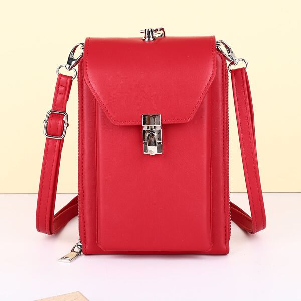 

Minimalist Metal Lock Flap Square Bag, Red