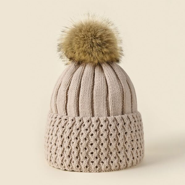 

Pom Pom Knit Beanie, Beige