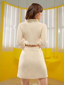 Amanda Avery Bộ đồ hai mảnh nữ Tương phản ren Dây kéo Thắt nơ trước màu trơn Gợi cảm - Màu be - Xem 2