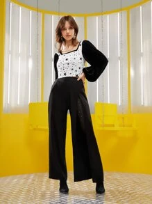 Minow 星星印花方領燈籠袖上衣 - 黑與白 - 查看 5