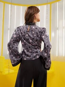 Minow Star Print Flounce Sleeve Blouse - Multicolor - View 2