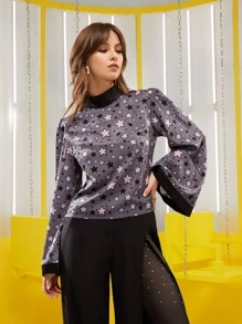 Minow Star Print Flounce Sleeve Blouse - Multicolor - View 5