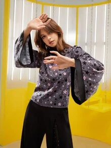 Minow Star Print Flounce Sleeve Blouse - Multicolor - View 6