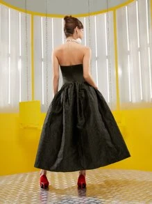 LINAOTH Vestido tubo ajustado y de campana - Verde Oscuro - Ver 2