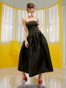 LINAOTH Vestido tubo ajustado y de campana - Verde Oscuro - Ver 4