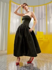 LINAOTH Vestido tubo ajustado y de campana - Verde Oscuro - Ver 5