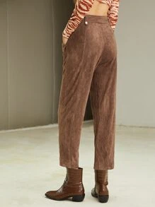 SHEIN Quần Túi Kép Thắt lưng Suedette - Màu nâu  Mocha - Xem 2