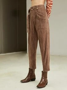 SHEIN Quần Túi Kép Thắt lưng Suedette - Màu nâu  Mocha - Xem 5