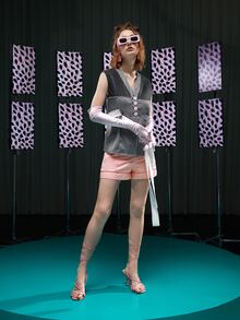 LI WEN Self Belted Mixed Plaid Sleeveless Blouse - Multicolor - View 4