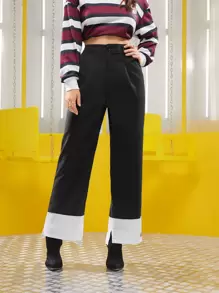 UNDONE Letter Graphic Colorblock Slit Hem Tailored Pants