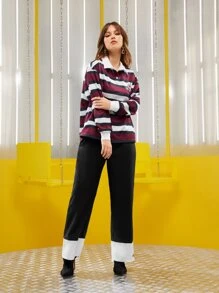 UNDONE Letter Graphic Colorblock Slit Hem Tailored Pants