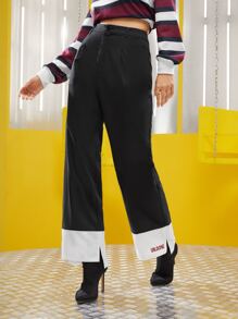 UNDONE Letter Graphic Colorblock Slit Hem Tailored Pants