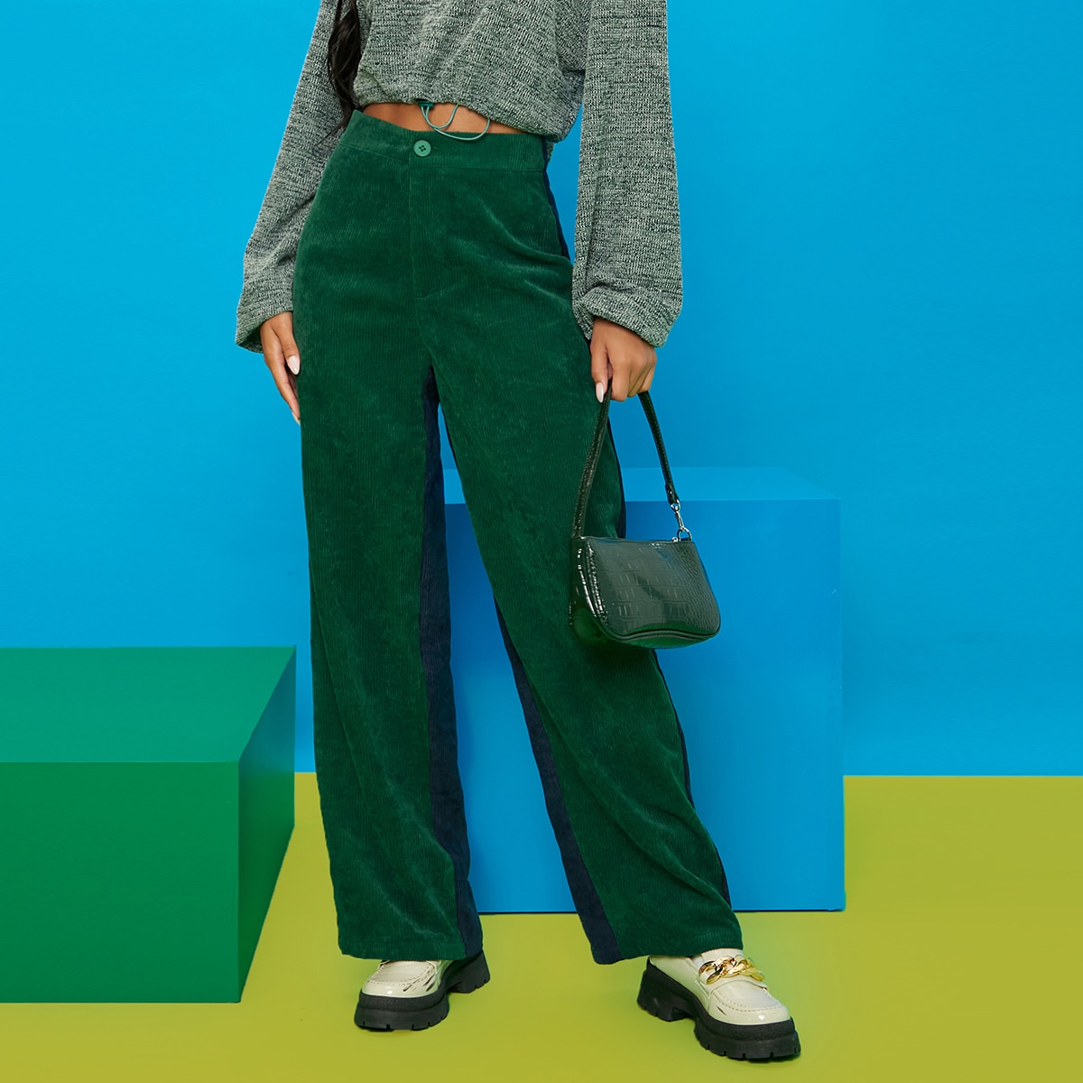 Двухцветные брюки из вельвета