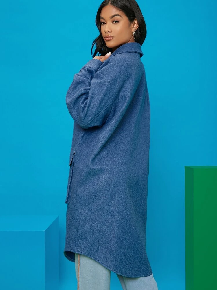 Drop Shoulder Flap Pocket Overcoat In Fall/Winter