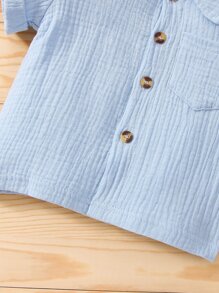 嬰兒男孩口袋拼接上衣和短褲套裝 - 淺藍色 - 查看 4