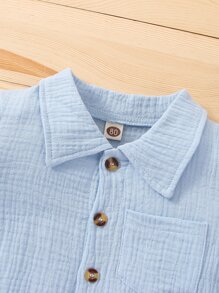 嬰兒男孩口袋拼接上衣和短褲套裝 - 淺藍色 - 查看 6