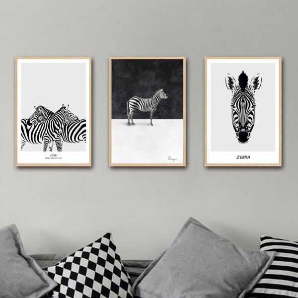 

3pcs Zebra Pattern Unframed Painting, Black and white