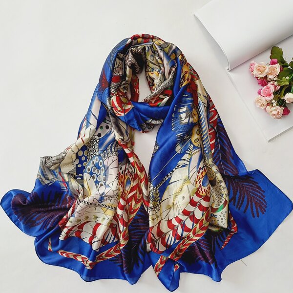 

Feather Print Scarf, Multicolor