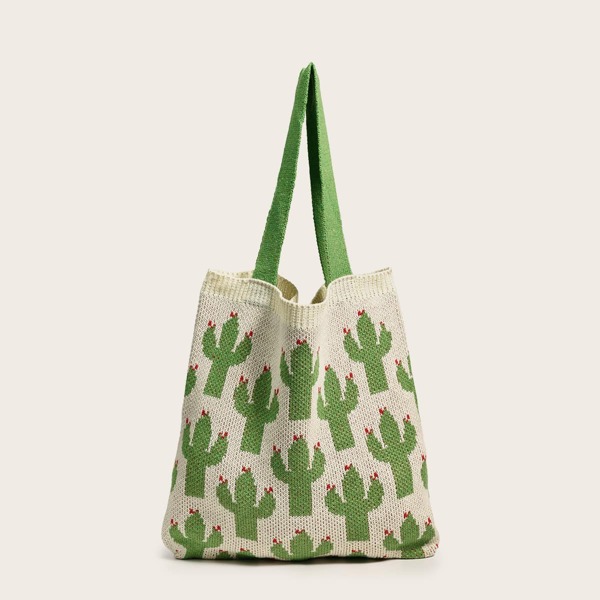 

Cartoon Cactus Graphic Crochet Bag, Multicolor