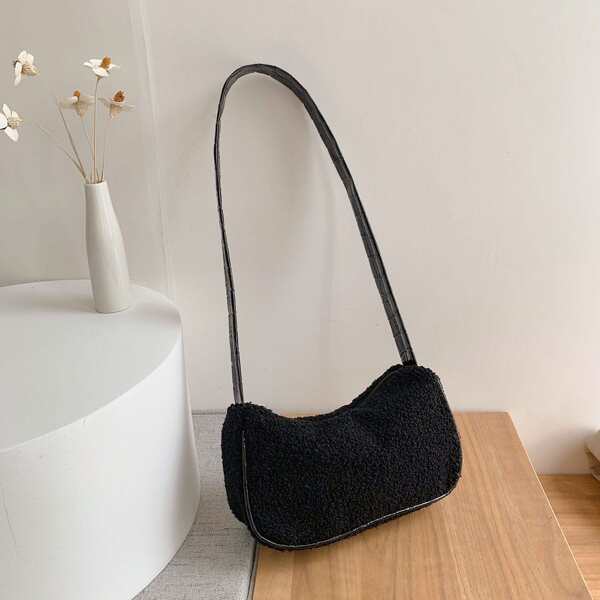 

Minimalist Fluffy Baguette Bag, Black