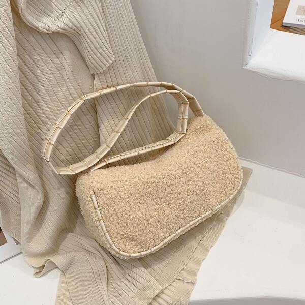 

Minimalist Fluffy Baguette Bag, Khaki