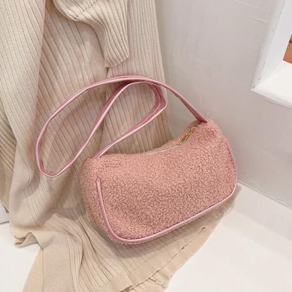 

Minimalist Fluffy Baguette Bag, Pink