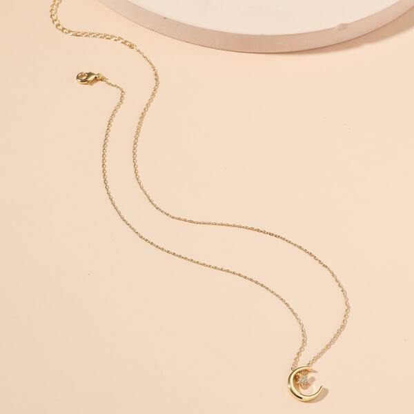 

Rhinestone Star & Moon Charm Necklace, Gold